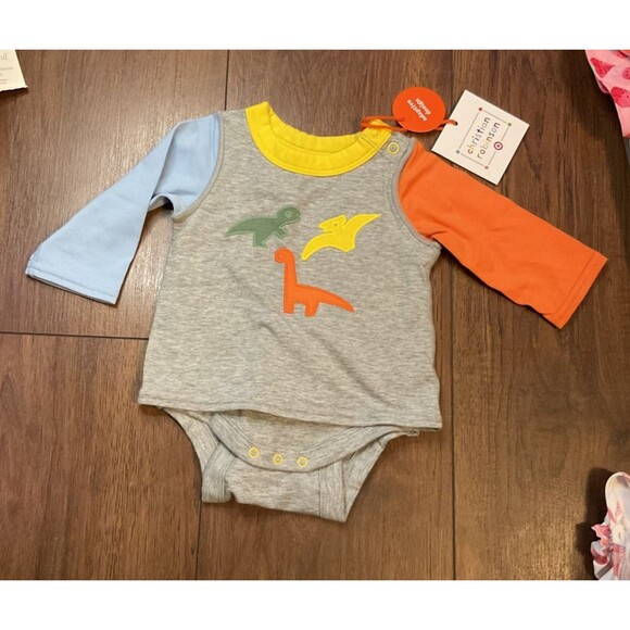 gender neutral dinosaur one piece adaptive clothing orange blue 0-3 months NWT - Picture 1 of 6